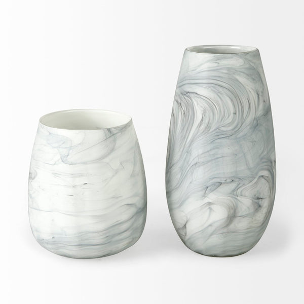 Mercana Volta Elegant Ceramic Vase with Abstract Pattern - Perfect Accent for Contemporary Home Decor Gray/Cream Glass | 12H 68038