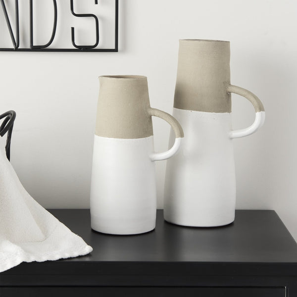 Mercana Garand Two-Toned Ceramic Jug - Stylish Farmhouse Accent for Modern and Rustic Home Decor Spaces White/Natural Ceramic | 10H 31058