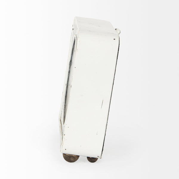 Mercana Karl Rustic Table Clock - Compact 8-Inch Rounded Square Design for Farmhouse Style Decor White Iron 69486