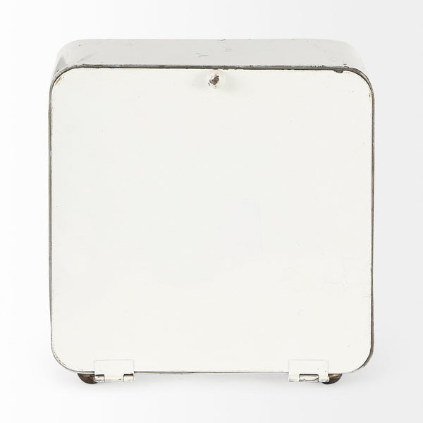 Mercana Karl Rustic Table Clock - Compact 8-Inch Rounded Square Design for Farmhouse Style Decor White Iron 69486