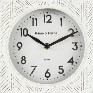 Mercana Karl Rustic Table Clock - Compact 8-Inch Rounded Square Design for Farmhouse Style Decor White Iron 69486
