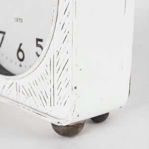 Mercana Karl Rustic Table Clock - Compact 8-Inch Rounded Square Design for Farmhouse Style Decor White Iron 69486