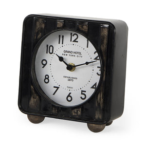 Mercana Karl Rustic Table Clock - Compact 8-Inch Rounded Square Design for Farmhouse Style Decor Black Iron 69487