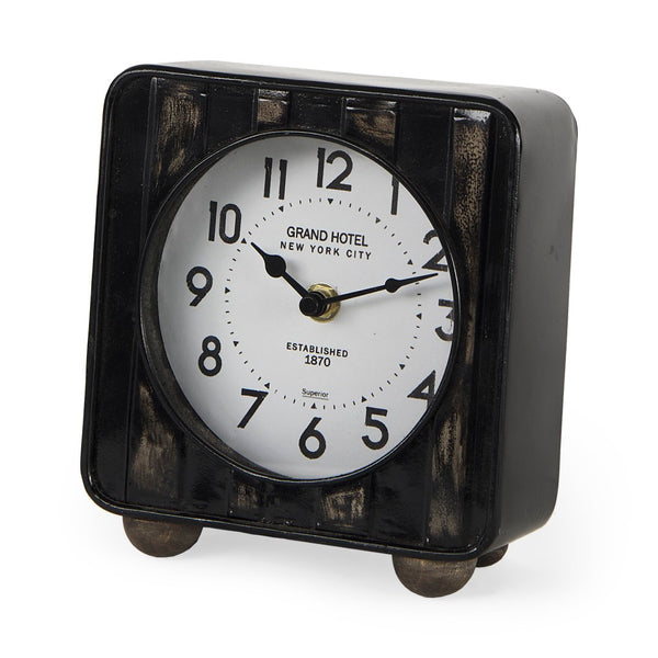 Mercana Karl Rustic Table Clock - Compact 8-Inch Rounded Square Design for Farmhouse Style Decor Black Iron 69487