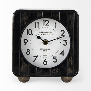 Mercana Karl Rustic Table Clock - Compact 8-Inch Rounded Square Design for Farmhouse Style Decor Black Iron 69487