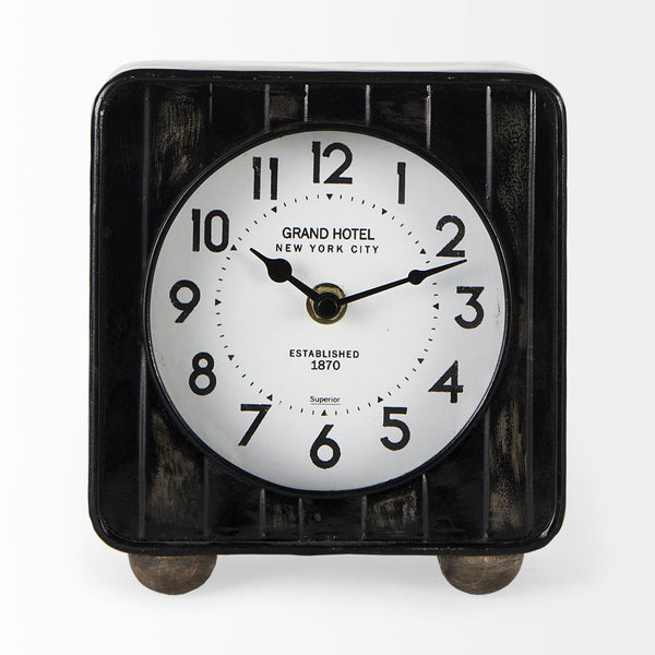 Mercana Karl Rustic Table Clock - Compact 8-Inch Rounded Square Design for Farmhouse Style Decor Black Iron 69487