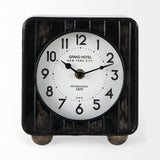 Mercana Karl 6.0L x 3.0W x 6.8H Rustic Black Iron Rounded Square Table Clock 69487