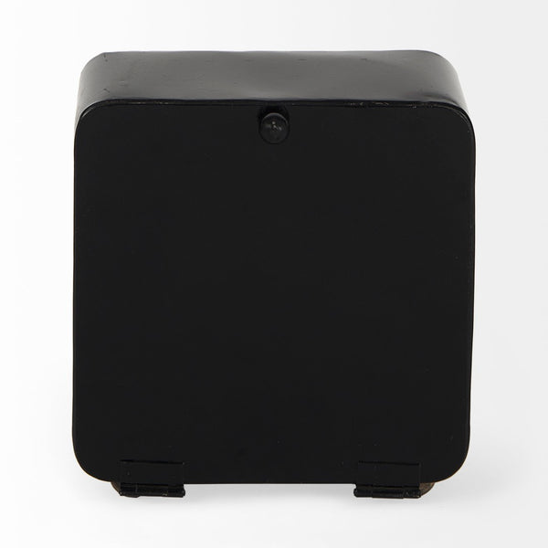 Mercana Karl Rustic Table Clock - Compact 8-Inch Rounded Square Design for Farmhouse Style Decor Black Iron 69487