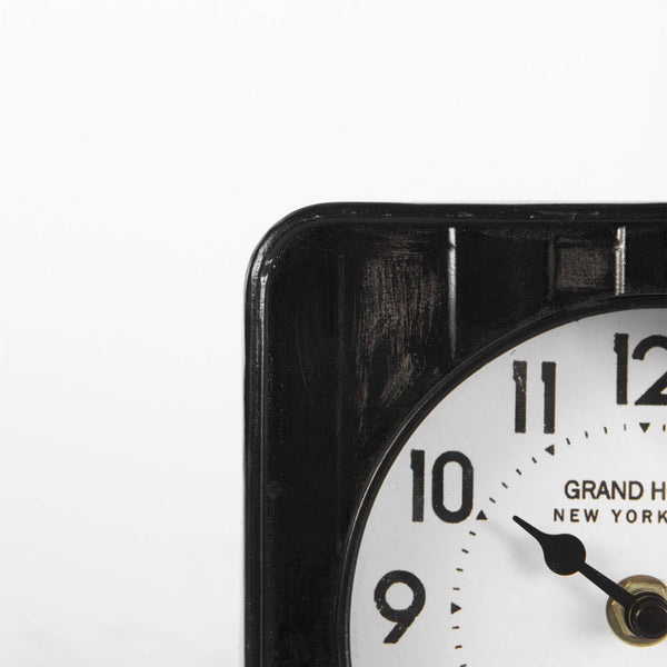 Mercana Karl Rustic Table Clock - Compact 8-Inch Rounded Square Design for Farmhouse Style Decor Black Iron 69487