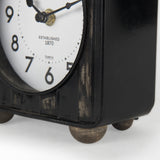 Mercana Karl 6.0L x 3.0W x 6.8H Rustic Black Iron Rounded Square Table Clock 69487