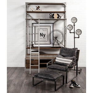 Mercana Hornet Compact 14" Ottoman - Modern Industrial Elegance with Genuine Leather Cushion and Metal Base 67603