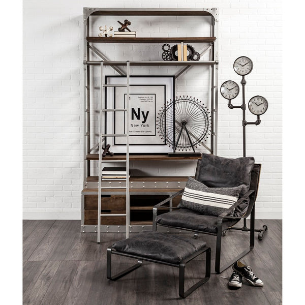 Mercana Hornet Compact 14" Ottoman - Modern Industrial Elegance with Genuine Leather Cushion and Metal Base 67603