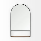 Mercana Cora 24.0L x 3.9W x 40.0H Black Metal Frame W/ Brown Wooden Shelf Arched Wall Mirror 69320