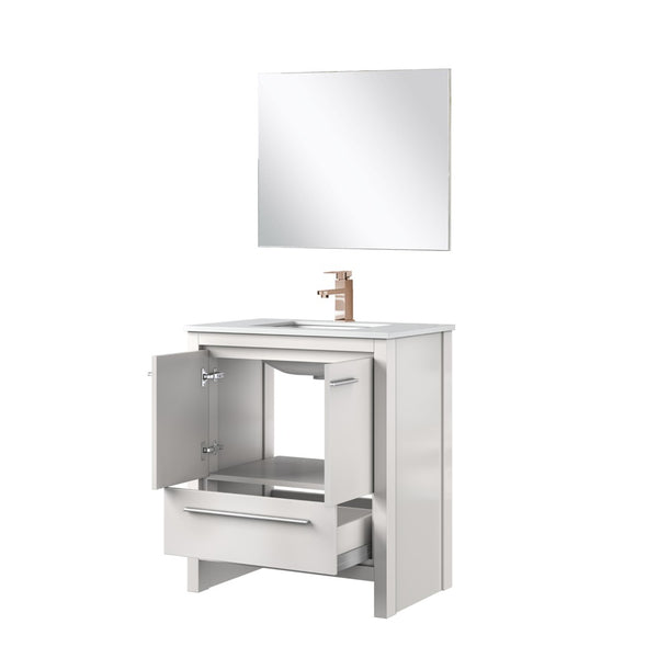 English Elm White Bath Vanity Set With Cultured Marble Top, Rose Gold Faucet & Matching 28" Mirror - Elegant Upgrade! B2731S02062-GIGA