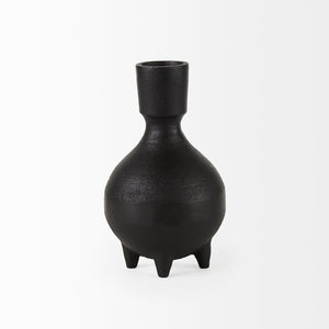 Mercana Cyrus Matte Black Spherical Vase with Flute Design – Sculptural Elegance for Modern Interiors Black Ceramic | 8H 69157