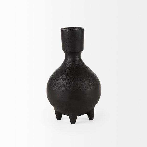 Mercana Cyrus Matte Black Spherical Vase with Flute Design – Sculptural Elegance for Modern Interiors Black Ceramic | 8H 69157