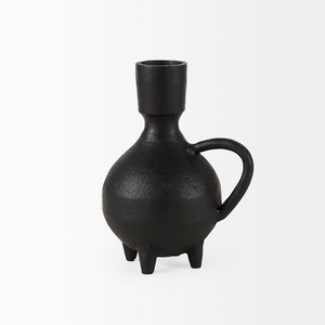 Mercana Cyrus Matte Black Spherical Vase with Flute Design – Sculptural Elegance for Modern Interiors Black Ceramic | 8H 69157