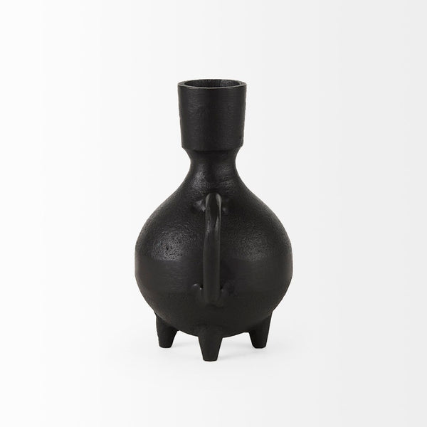 Mercana Cyrus Matte Black Spherical Vase with Flute Design – Sculptural Elegance for Modern Interiors Black Ceramic | 8H 69157