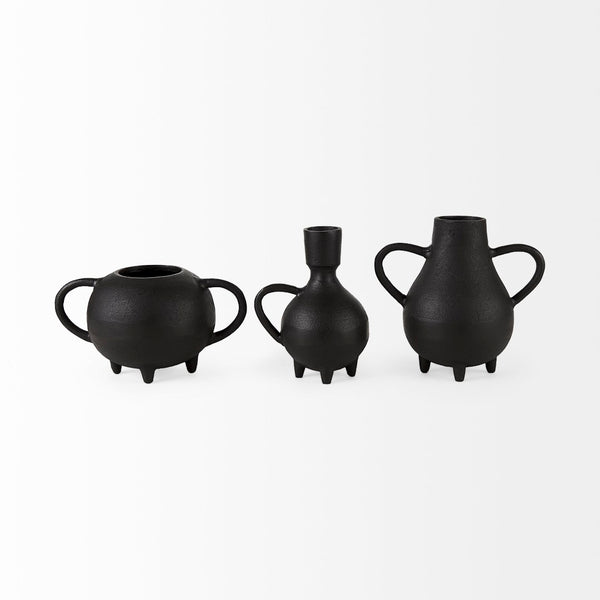 Mercana Cyrus Matte Black Spherical Vase with Flute Design – Sculptural Elegance for Modern Interiors Black Ceramic | 8H 69157