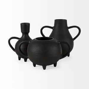 Mercana Cyrus Matte Black Spherical Vase with Flute Design – Sculptural Elegance for Modern Interiors Black Ceramic | 8H 69157