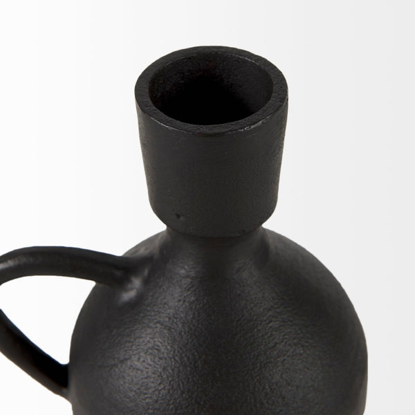 Mercana Cyrus Matte Black Spherical Vase with Flute Design – Sculptural Elegance for Modern Interiors Black Ceramic | 8H 69157