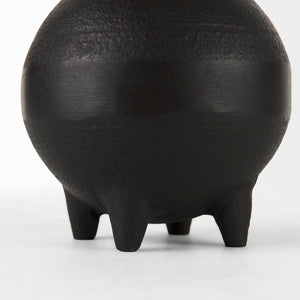 Mercana Cyrus Matte Black Spherical Vase with Flute Design – Sculptural Elegance for Modern Interiors Black Ceramic | 8H 69157