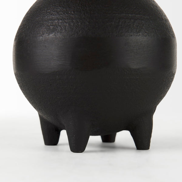 Mercana Cyrus Matte Black Spherical Vase with Flute Design – Sculptural Elegance for Modern Interiors Black Ceramic | 8H 69157