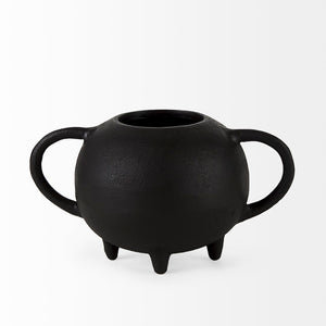 Mercana Cyrus Matte Black Spherical Vase with Flute Design – Sculptural Elegance for Modern Interiors Black Ceramic | 6H 69158