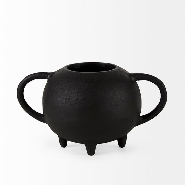 Mercana Cyrus Matte Black Spherical Vase with Flute Design – Sculptural Elegance for Modern Interiors Black Ceramic | 6H 69158