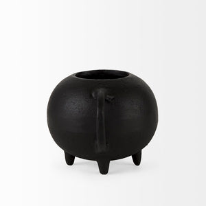 Mercana Cyrus Matte Black Spherical Vase with Flute Design – Sculptural Elegance for Modern Interiors Black Ceramic | 6H 69158
