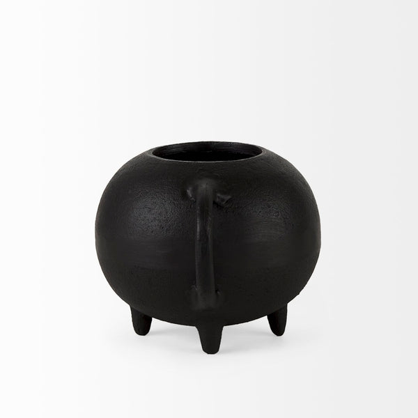 Mercana Cyrus Matte Black Spherical Vase with Flute Design – Sculptural Elegance for Modern Interiors Black Ceramic | 6H 69158