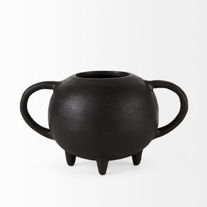 Mercana Cyrus Matte Black Spherical Vase with Flute Design – Sculptural Elegance for Modern Interiors Black Ceramic | 6H 69158