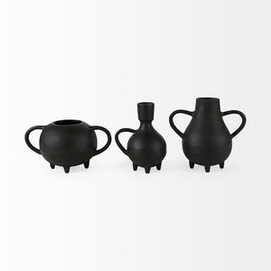 Mercana Cyrus Matte Black Spherical Vase with Flute Design – Sculptural Elegance for Modern Interiors Black Ceramic | 6H 69158