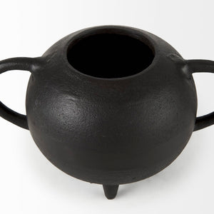 Mercana Cyrus Matte Black Spherical Vase with Flute Design – Sculptural Elegance for Modern Interiors Black Ceramic | 6H 69158