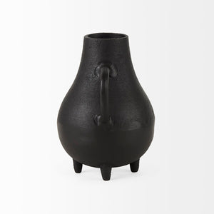 Mercana Cyrus Matte Black Spherical Vase with Flute Design – Sculptural Elegance for Modern Interiors Black Ceramic | 2 Handles | 8H 69159