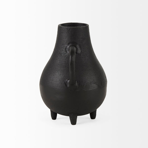 Mercana Cyrus Matte Black Spherical Vase with Flute Design – Sculptural Elegance for Modern Interiors Black Ceramic | 2 Handles | 8H 69159