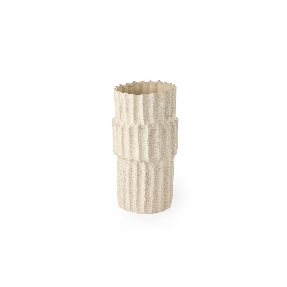 Mercana Cardon Elegant Ribbed Ceramic Vase - Sculptural Home Decor Accent for Modern and Coastal Interiors Cream Ceramic | 14H 69473