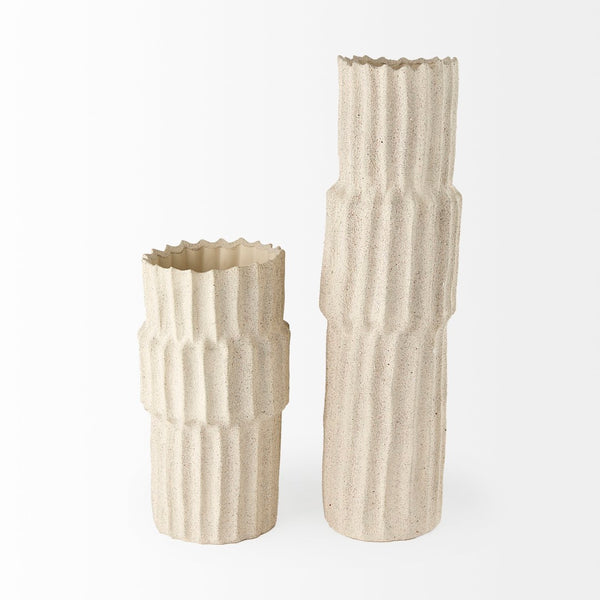 Mercana Cardon Elegant Ribbed Ceramic Vase - Sculptural Home Decor Accent for Modern and Coastal Interiors Cream Ceramic | 14H 69473
