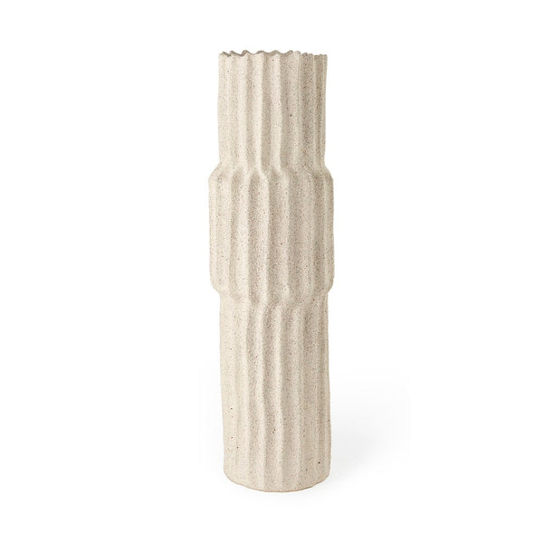 Mercana Cardon Elegant Ribbed Ceramic Vase - Sculptural Home Decor Accent for Modern and Coastal Interiors Cream Ceramic | 23H 69474