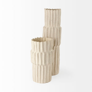 Mercana Cardon Elegant Ribbed Ceramic Vase - Sculptural Home Decor Accent for Modern and Coastal Interiors Cream Ceramic | 23H 69474