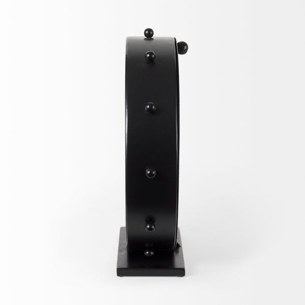 Mercana Marian Sculptural Table Clock - Rustic Metal Accent with Studded Design for Modern & Industrial Decor Black Metal | Round 69481