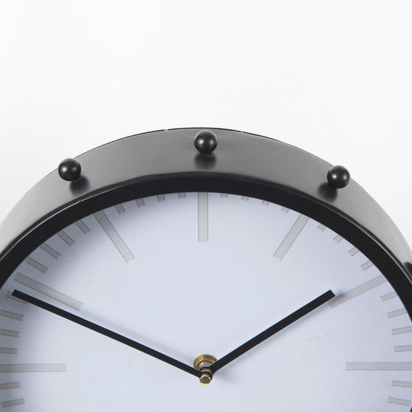 Mercana Marian Sculptural Table Clock - Rustic Metal Accent with Studded Design for Modern & Industrial Decor Black Metal | Round 69481