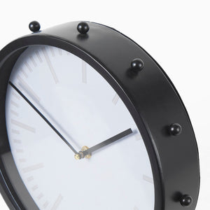 Mercana Marian Sculptural Table Clock - Rustic Metal Accent with Studded Design for Modern & Industrial Decor Black Metal | Round 69481