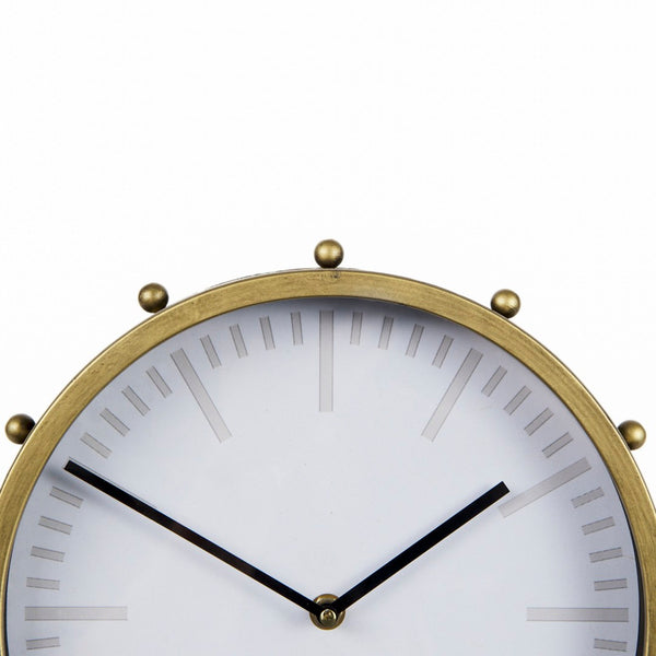 Mercana Marian Sculptural Table Clock - Rustic Metal Accent with Studded Design for Modern & Industrial Decor Gold Metal | Round 69482