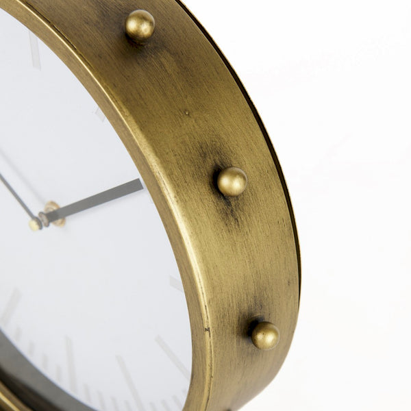 Mercana Marian Sculptural Table Clock - Rustic Metal Accent with Studded Design for Modern & Industrial Decor Gold Metal | Round 69482