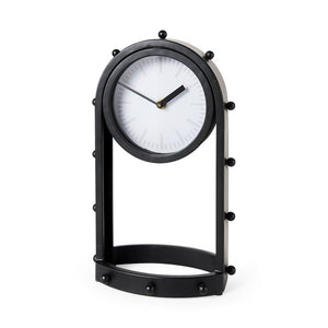 Mercana Marian Striking Studded Table Clock - Industrial Metal Design for Bold Home Decor and Style Black Metal | Oval 69483