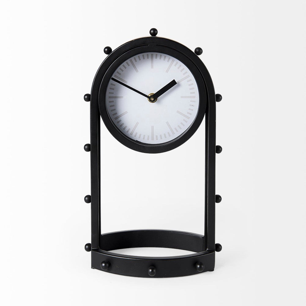 Mercana Marian Striking Studded Table Clock - Industrial Metal Design for Bold Home Decor and Style Black Metal | Oval 69483