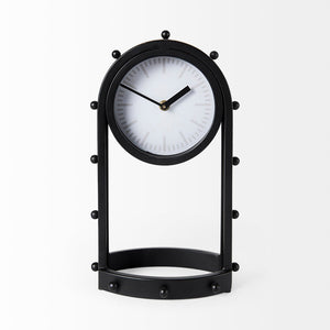 Mercana Marian Striking Studded Table Clock - Industrial Metal Design for Bold Home Decor and Style Black Metal | Oval 69483