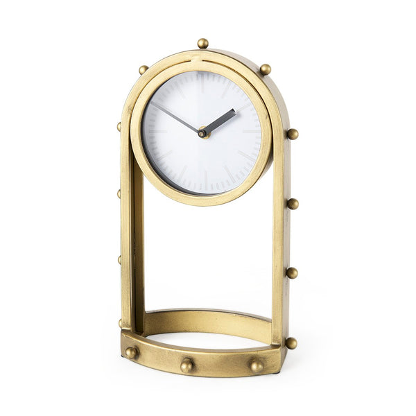 Mercana Marian Striking Studded Table Clock - Industrial Metal Design for Bold Home Decor and Style Gold Metal | Oval 69484