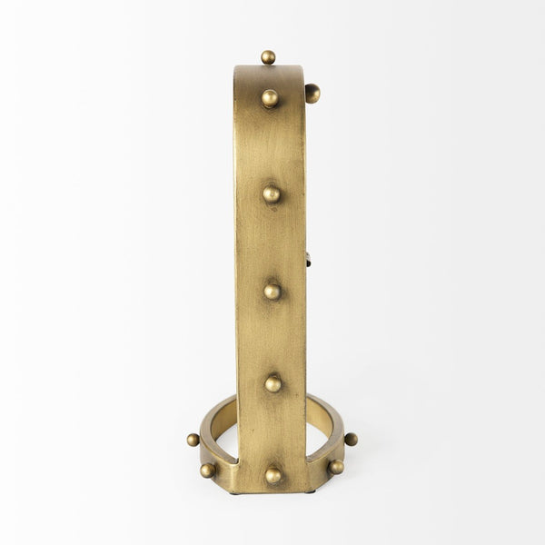 Mercana Marian Striking Studded Table Clock - Industrial Metal Design for Bold Home Decor and Style Gold Metal | Oval 69484